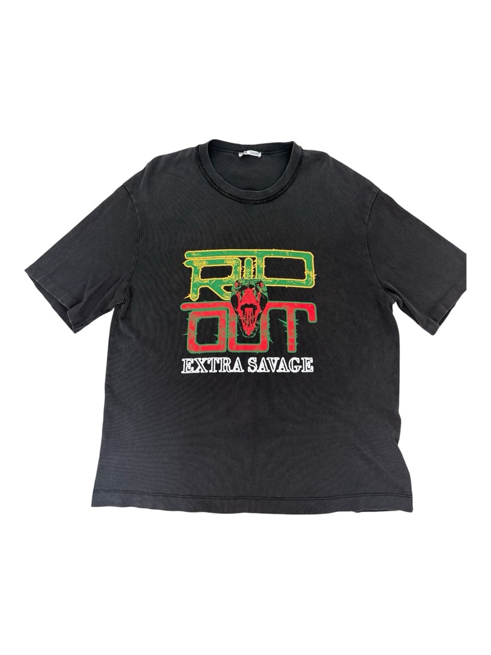 Zara Black Short-Sleeve Tee with Green & Red Graphic 'Extra Savage'